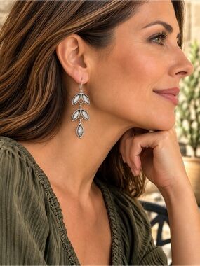 Silpada Vintage Sterling Articulated Leaf French Hook Earrings